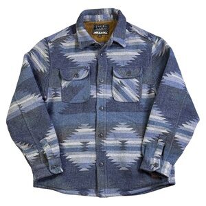 Jachs Retro Aztec Flannel Jacket Shirt Blue Wool Blend Heavyweight Men’s Large